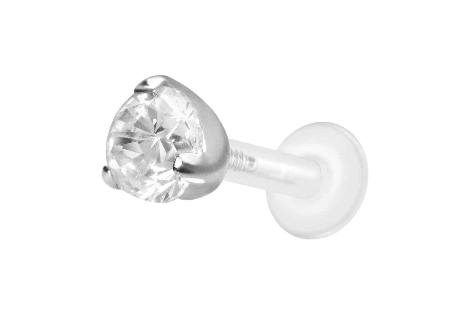 PTFE Labret Piercing mit Innengewinde + Titan-Aufsatz EINGEFASSTER KRISTALL